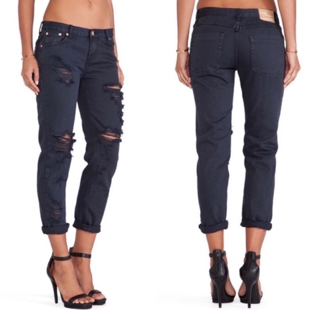 Revolve One Teaspoon Straight leg Baggy Jeans Low rise Awesome Baggies Black 25